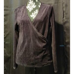 Alexandra Bartlett Intimates Womens Velvet Blouse Top V-Neck Long Sleeve Size L‎